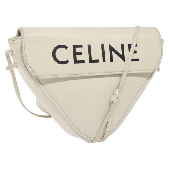 CELINE Triangle bag Shoulder Bag Leather White Auth bs24743 - Picture 1 of 16